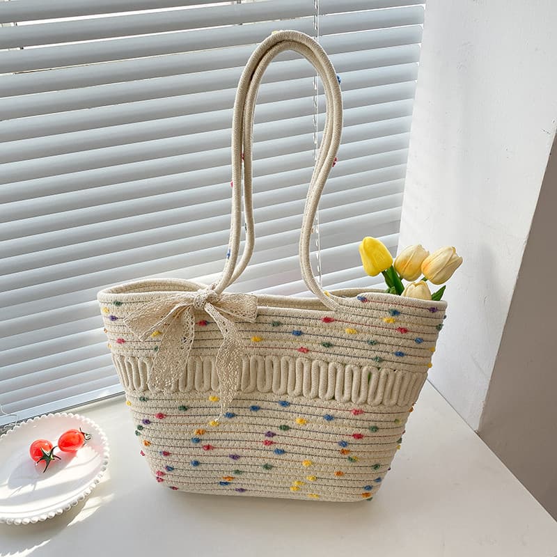 Bolsa de tecido feminina novo estilo verão nicho praia saco grande capacidade literária artesanal bolsa moda All-Match b