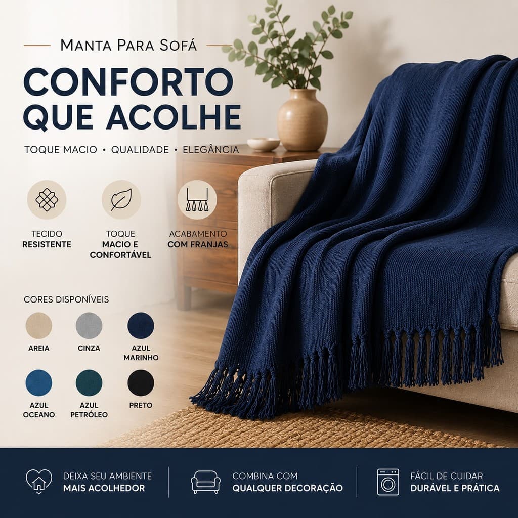 Manta 210x120m Pop de Algodão — Luxo, Decorativa e Protetora Para Sofá, Cama e Poltrona