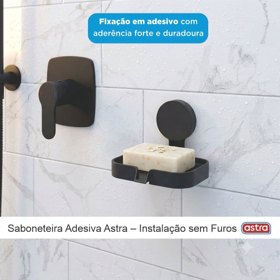 Saboneteira Adesiva Astra Preto Fosco | Sem Furos | Suporta até 2kg