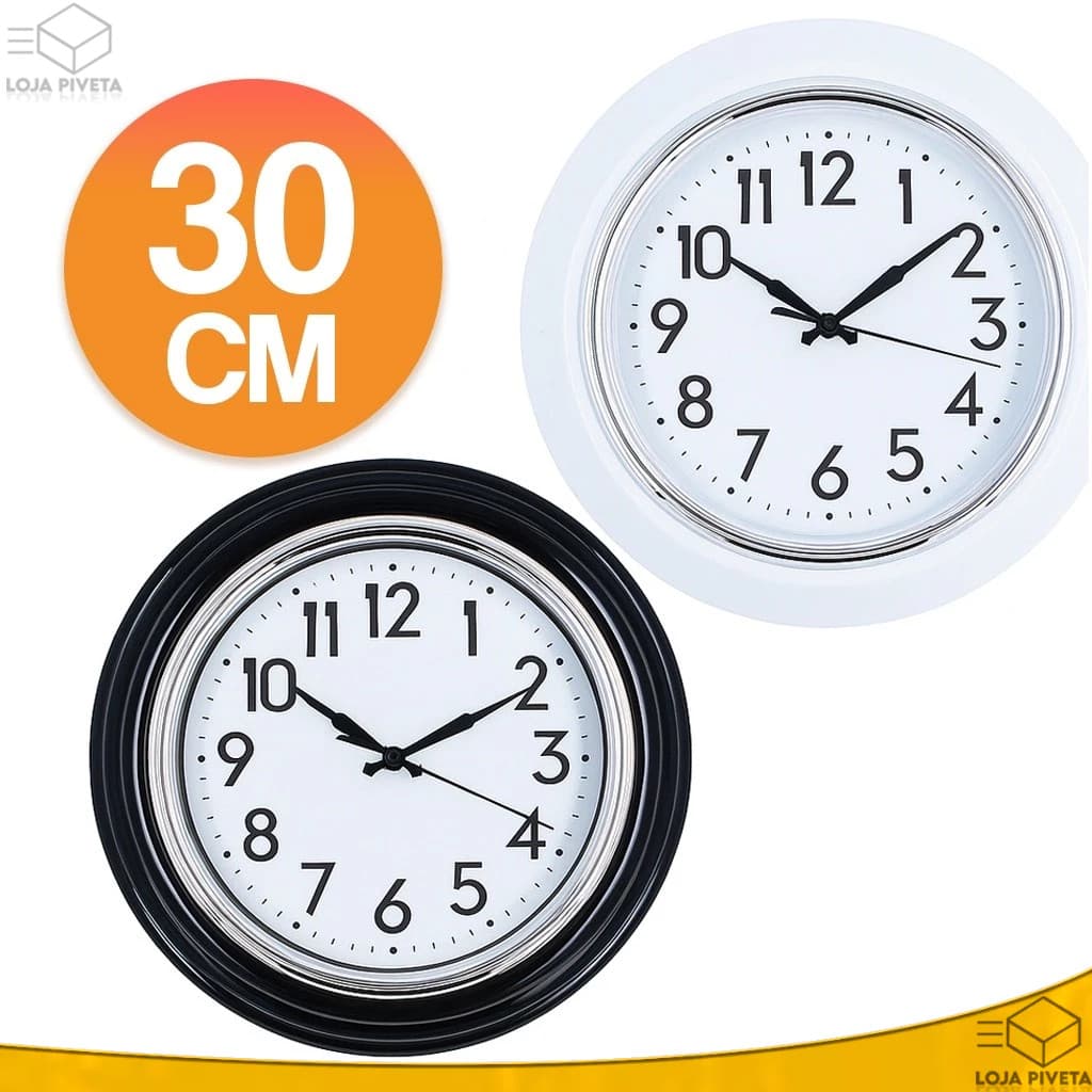 Relógio de Parede Grande 30cm Redondo Silencioso Elegante Para Cozinha Sala Escritório Quarto
