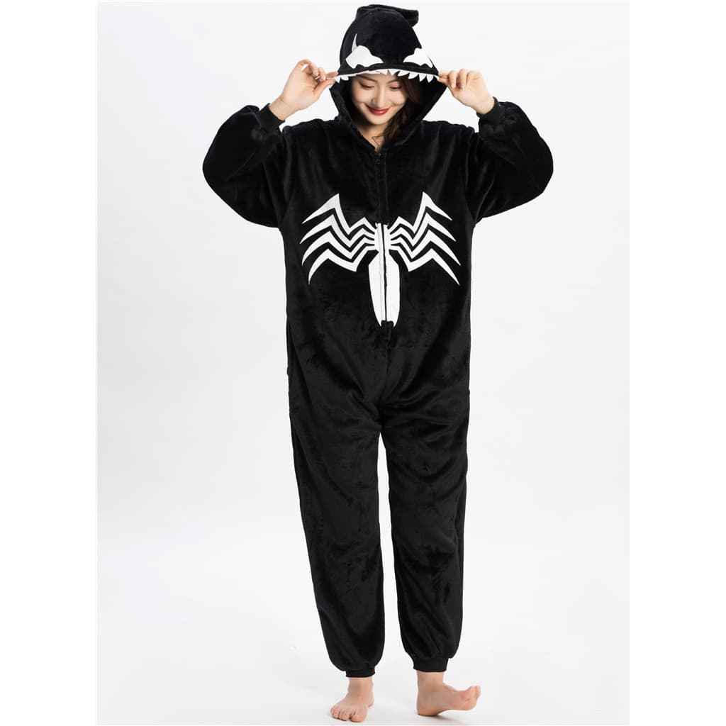 Macacão De Personagem Venom Spider Para Adultos – Pijamas E Fantasias Aconchegantes Com Design Detalhado De Rosto Dentes