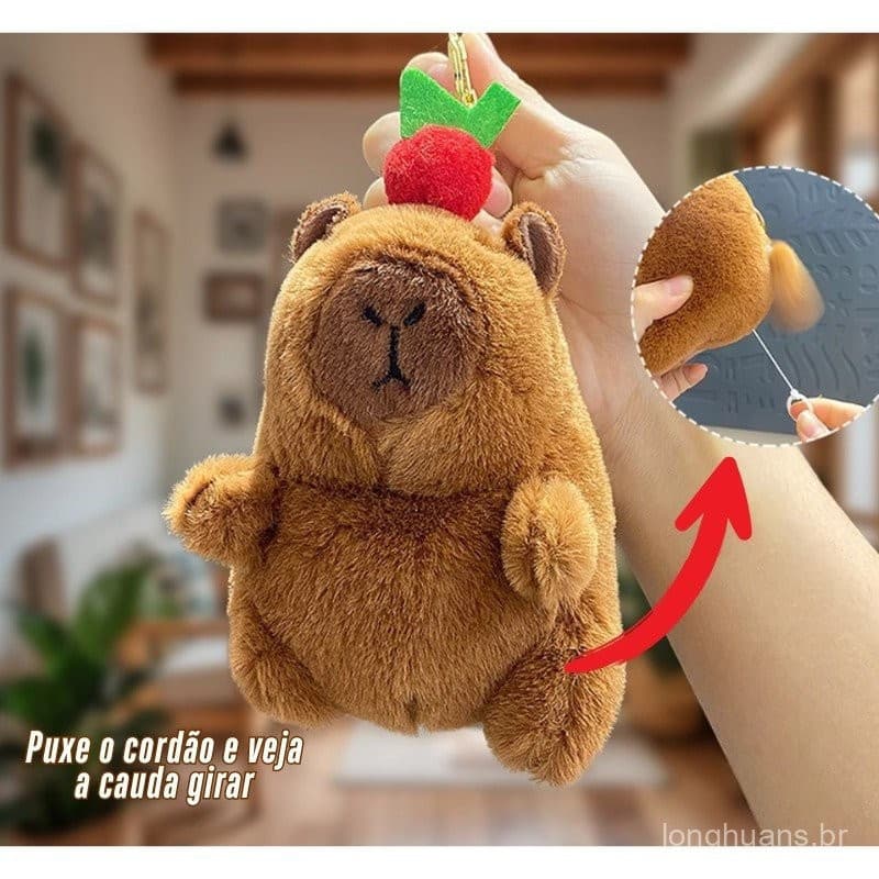 Brinquedo de pelúcia interativo com cauda balançando e chaveiro de capivara para presente e decoração