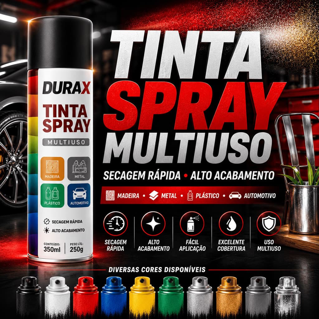 Tinta Spray Premium Uso Geral 350ML Durax Multiuso Secagem Rápida Uso Interno/Externo