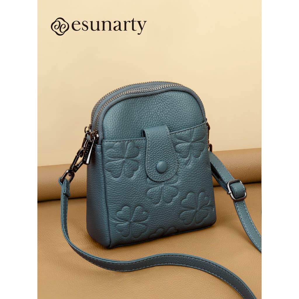 Bolsa para celular feminina Cross-body 2026 novo estilo de couro genuíno estilo chinês trevo de quatro folhas bolsa de o