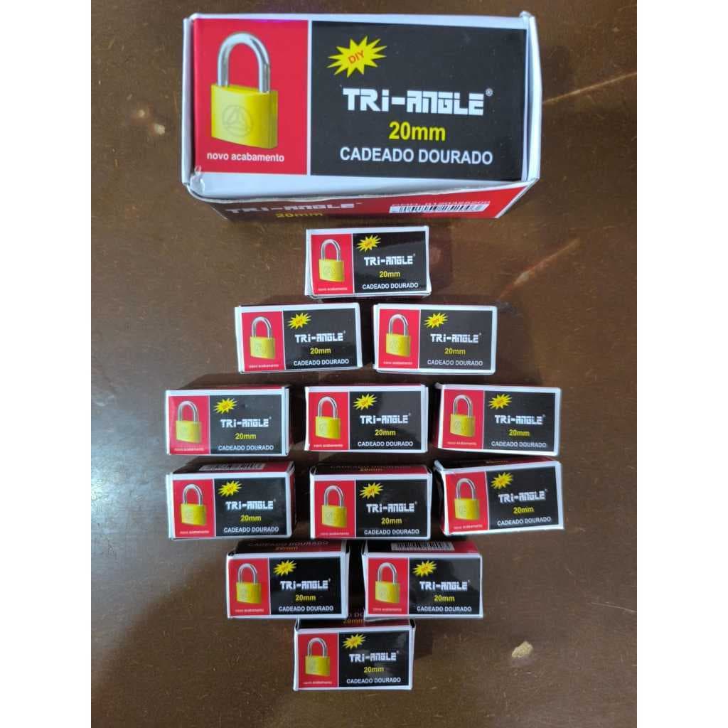 Kit com 12 Unidades de Cadeado Tri-Angle 20mm Dourado