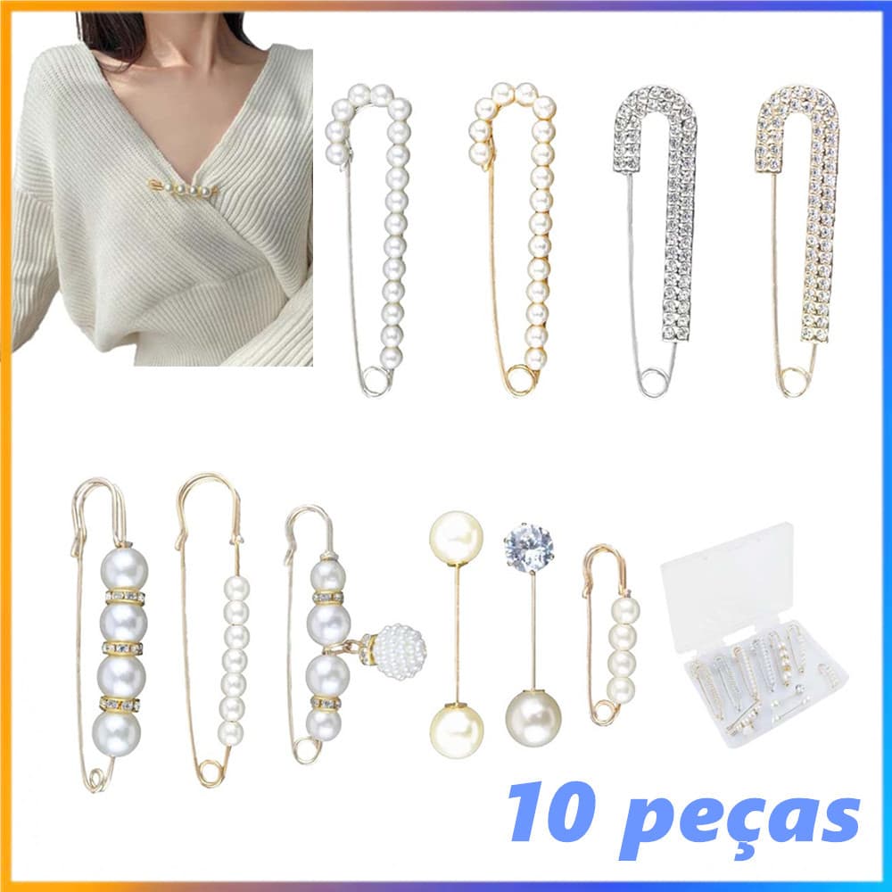 Pino de segurança do broche da pérola, conjunto de 10 peças, pino da fixação da cintura, acessórios da decoração da péro