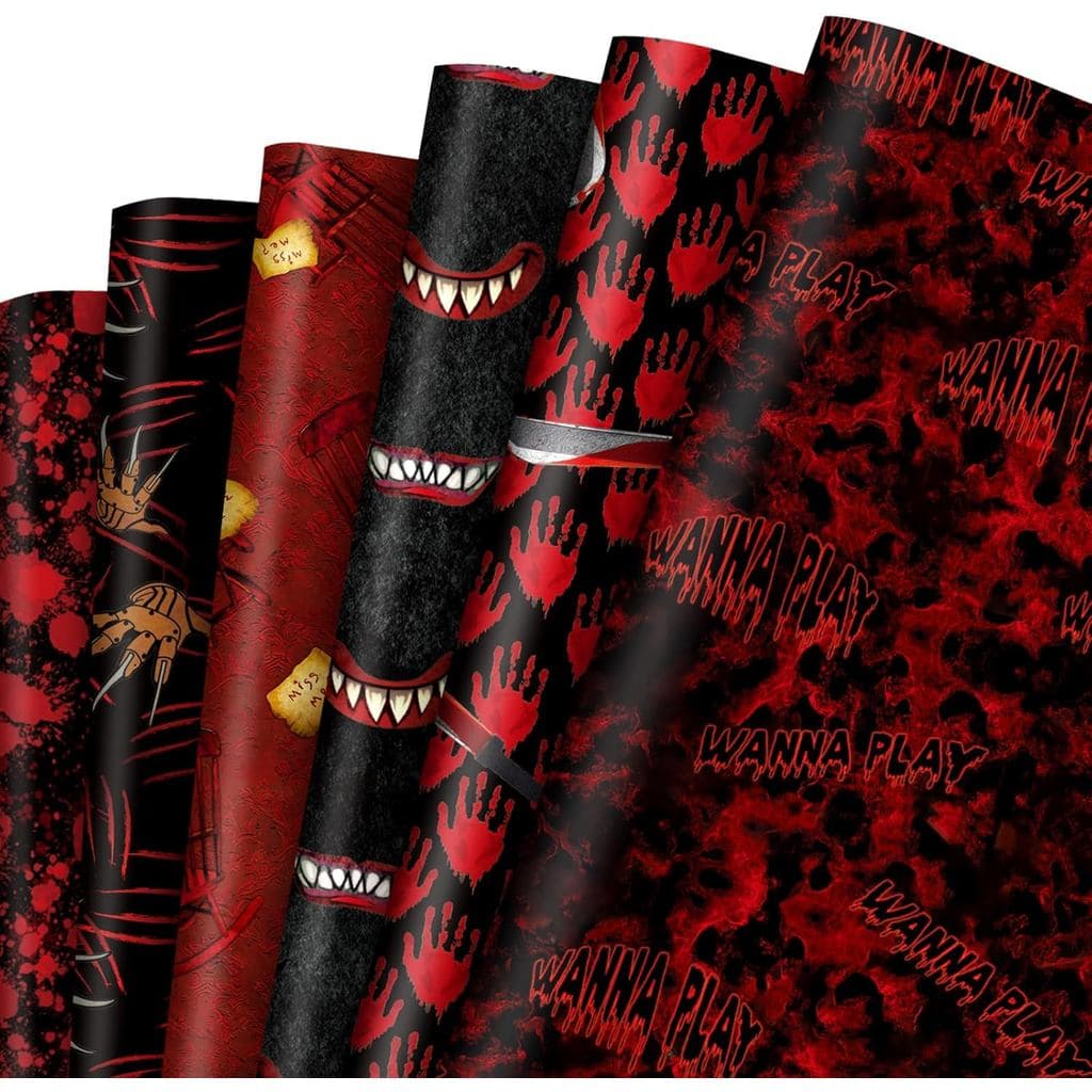 JarThenaAMCS 12 Sheets Halloween Bloody Wrapping Paper - Not Roll - Horror Handprint Paw Blade Gift Wrap Paper Folded Fl