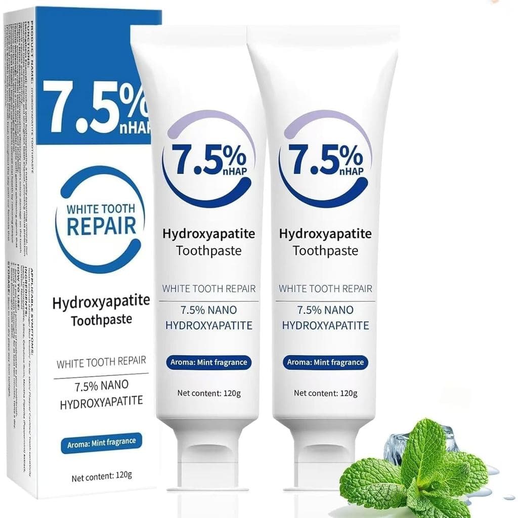 Pasta de Dente com Hidroxiapatita 7,5%, 120g, Pasta de Dente com Nano Hidroxiapatita para Reparação do Esmalte, Dentes F
