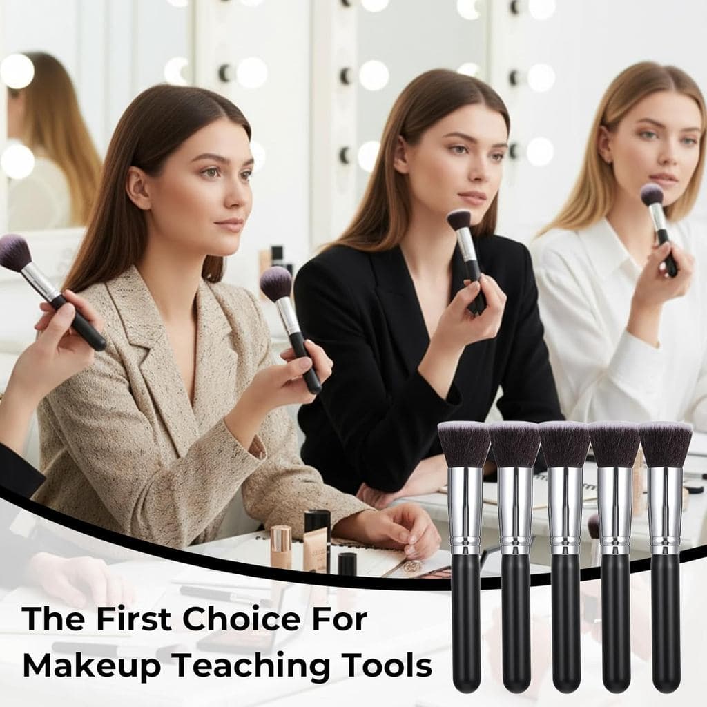 15 Pincéis De Maquiagem Dos Pces , Conjunto De Escova De Fundação Superior Plana Sintética Para Líquido , Creme , Pó ,