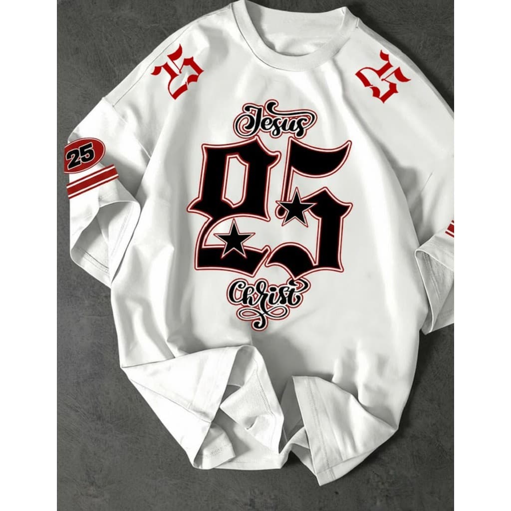 Camiseta Branca Masculina Estilo Gospel Jesus Christ 25 Oversized Casual Streetwear
