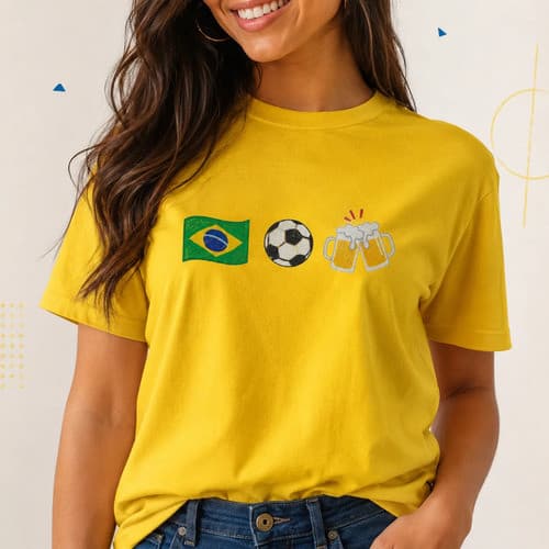 Camiseta Feminina Brasil Hexa 100% Algodão Blusa Camisa para Copa do Mundo Jogo Torcida Confortavel Leve Força Brasil