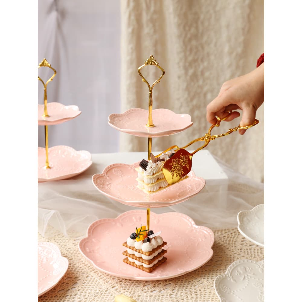 Estilo europeu fresco cerâmica bolo suporte Multi-camada lanche suporte chá da tarde prato de frutas rosa menina coração