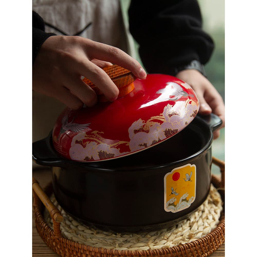 Estilo japonês quatro estações estilo japonês panela de sopa de cerâmica doméstica com tampa panela de sopa fogão a gás