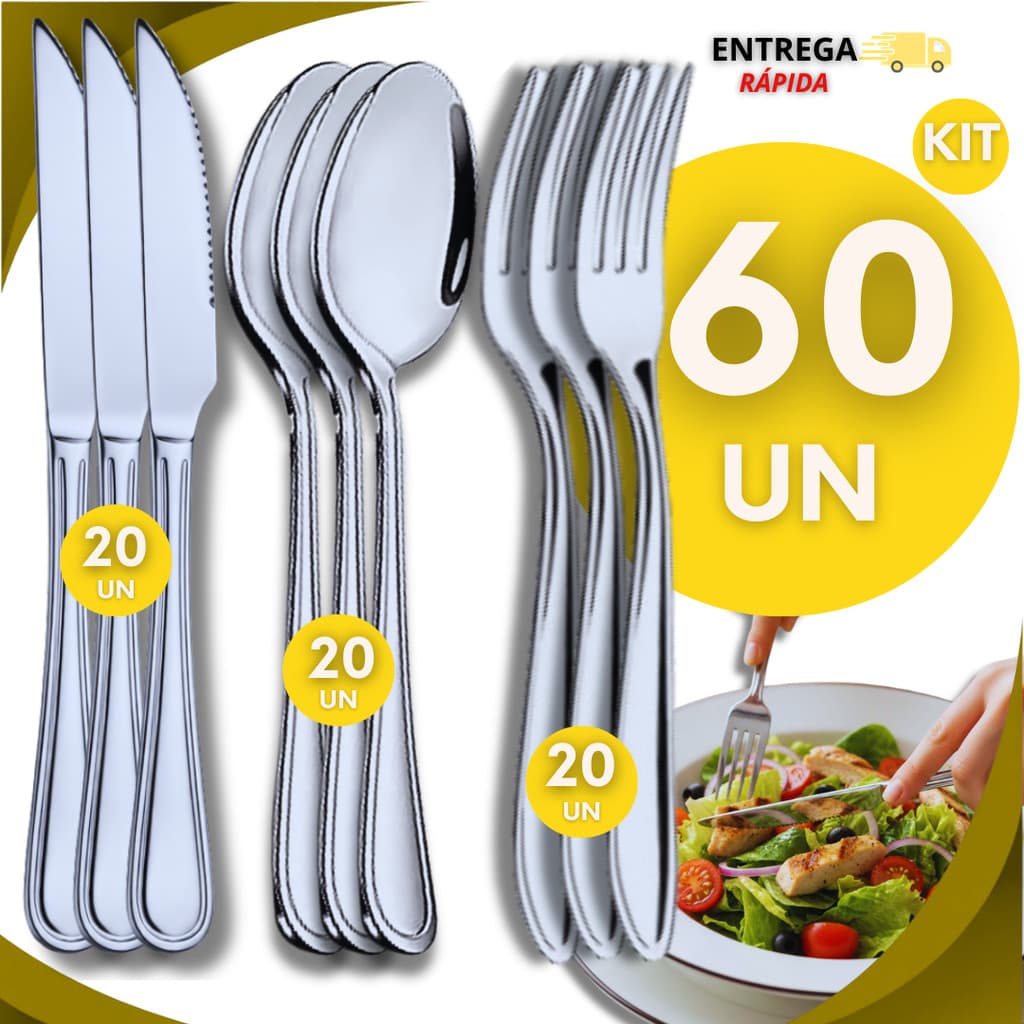 Kit Talheres Garfo Faca e Colher Inox Cozinha Restaurante Mesa Posta Jantar Buffet