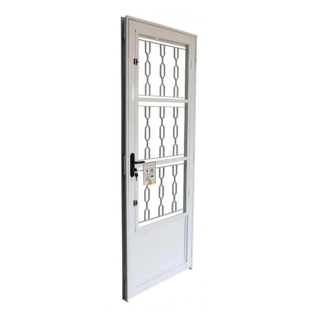 Porta de Aço Postigo 215x85cm com Grade Elo Minas Sul MGM Abertura Esquerda Branco Esquerda