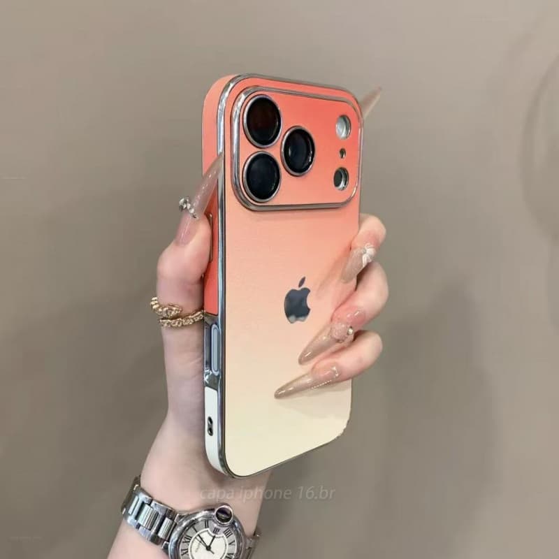 Capa Protetora De Couro PU Gradiente De Alta Qualidade Adequada Para iPhone 17 , 16 , 15 , 14 , 13 Pro Max-Resistente A