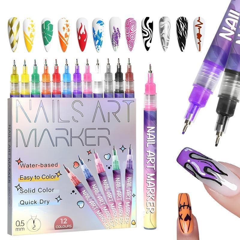 [Exclusivo de Sexta-Feira] Conjunto de Canetas para Nail Art Cutics com 12 Cores - Acrílico de Secagem Rápida e Efeitos
