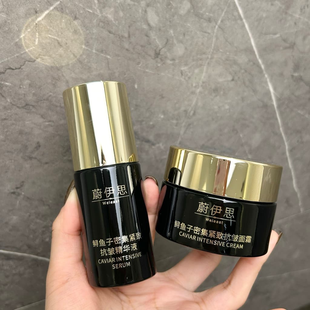 Base de cópia Qingyuan 599|Weiyijia Sturgeon Caviar Essence 30ml/Creme 50ml Reparação Hidratante