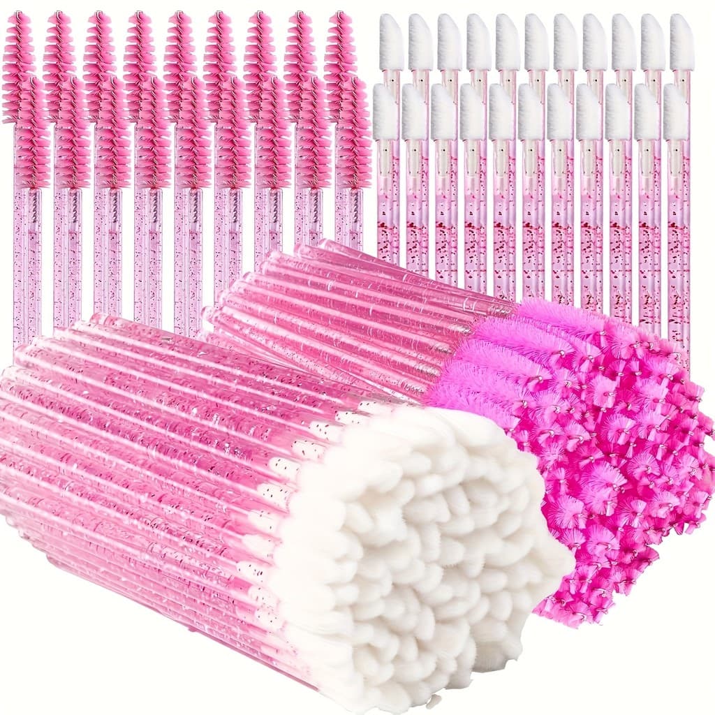 Kit 50-200pcs Escovinha Cílios Sobrancelha + 50-200 Pincel Aplicador Gloss Batom Descartável