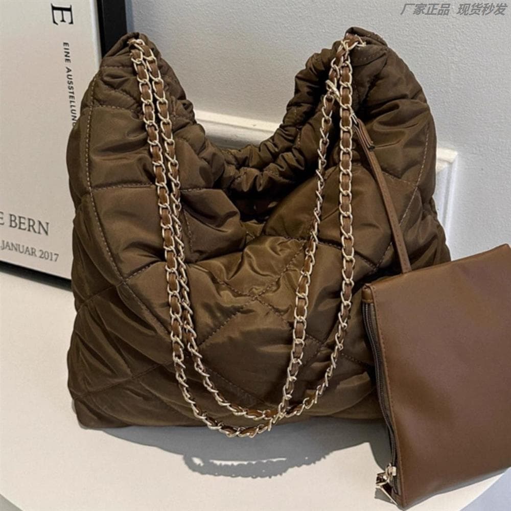 Bolsa de corrente de diamante de grande capacidade feminina 2025 novo estilo na moda Retro nicho sacola All-Match bolsa