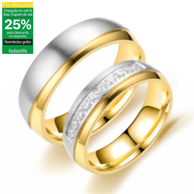 Fedsolife casal anel japonês coreano temperamento titânio aço diamante anel feminino banhado a ouro rosa casal anel de d