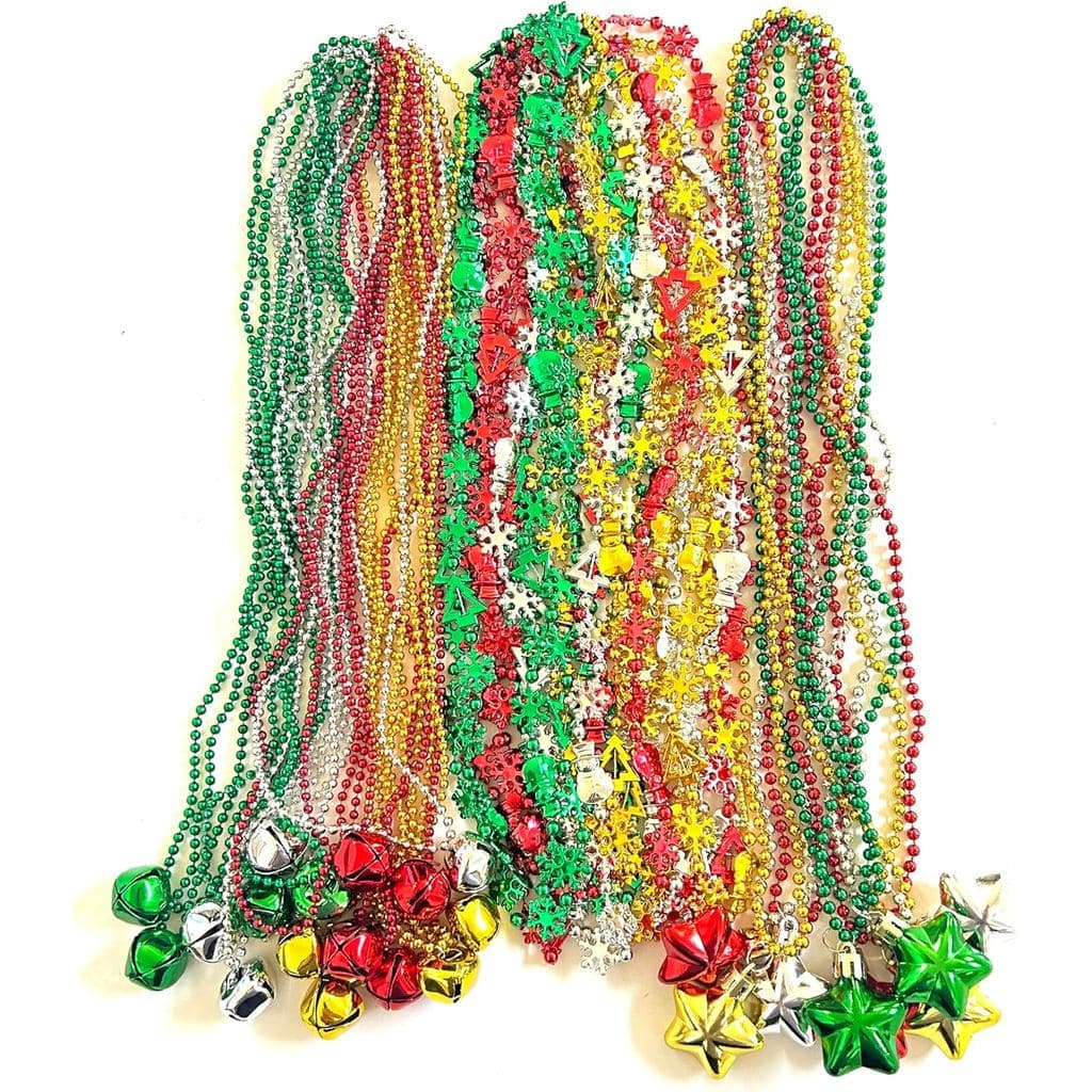 36 Pcs Christmas Beads Necklaces Bulk Red Green Gold Silver Christmas Tree Holiday Party Beads Necklaces Party Supplies