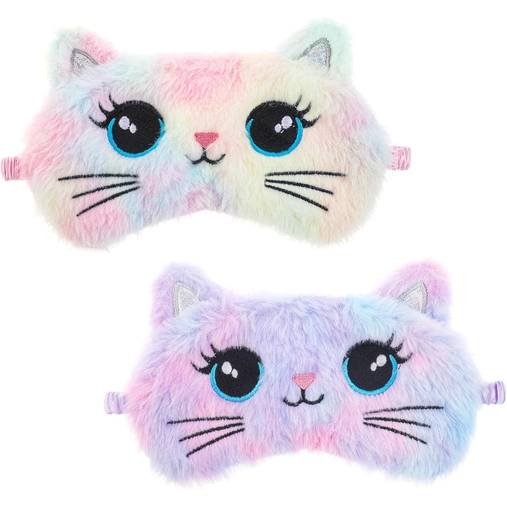 Máscara de Dormir para Crianças, 2 Peças, Máscara de Olhos para Dormir em Forma de Gato Fofo, Colorida, Macia, de Pelúci