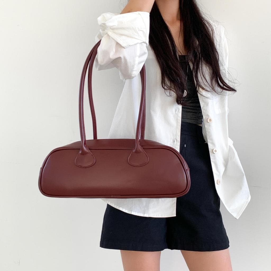 Bolsa baguete bordô moderna, bolsa de ombro feminina estilo retrô Arc de Triomphe, bolsa de mão e de ombro feminina de e