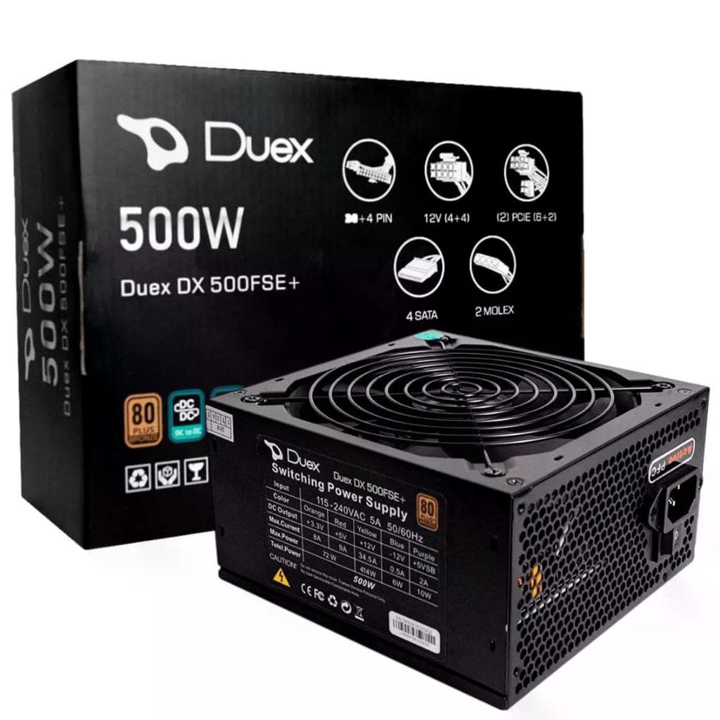 Fonte Duex DX500FSE+, 500W, 80 Plus Bronze, PFC Ativo