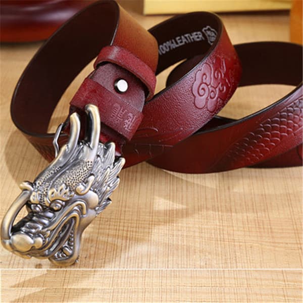 cinto masculino couro legítimo cinto masculino grife ✾Estilo étnico chinês dragão voador no céu cinto de couro genuíno m