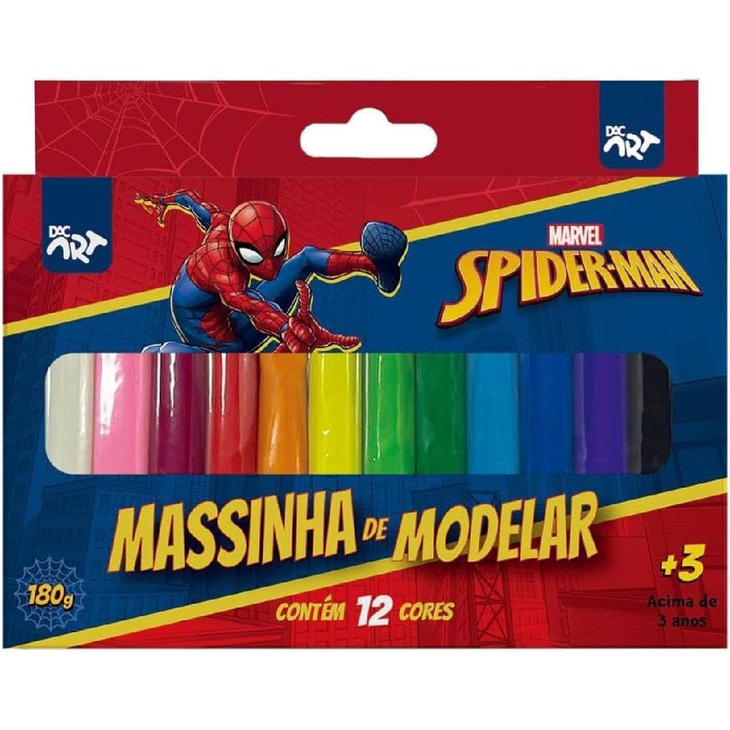 Massa de Modelar Homem-Aranha Spider-Man 12 Cores 180g para Atividades Escolares e Recreação