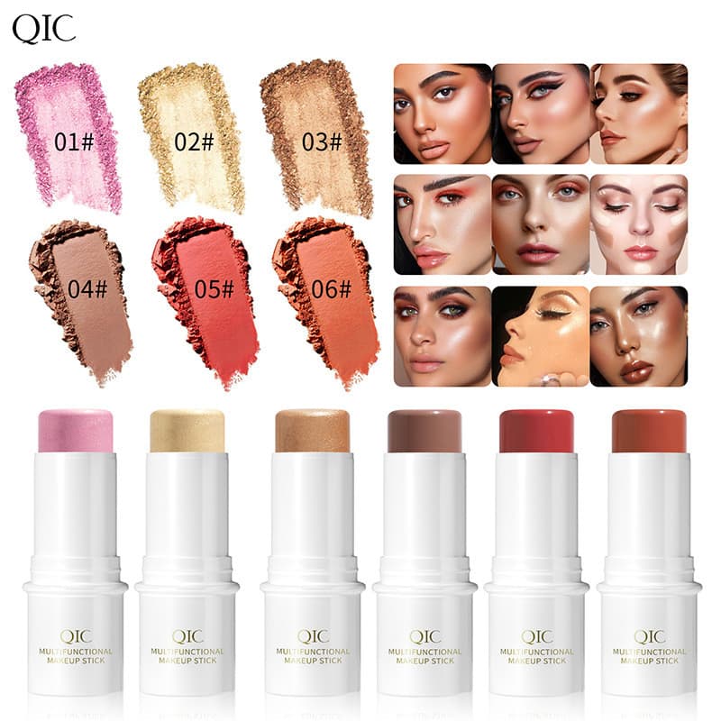 Caneta de maquiagem multifuncional QIC Blush Caneta de contorno de alto brilho Perolado Fino Glitter Fosco Iluminador Ca