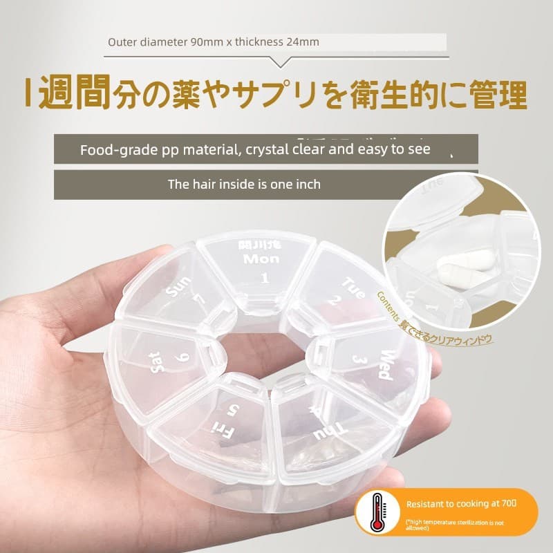 Japão Sekikawa Original caixa de comprimidos portátil Sub-embalagem caixa de armazenamento pequena redonda 7 dias portát