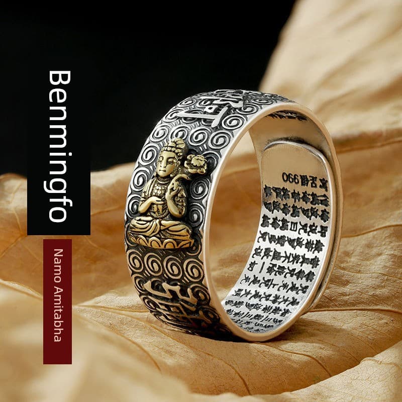 anel de namoro kit anel Sterl Prata Esterlina Zodíaco Benming Buda Retro Masculino Pixiu