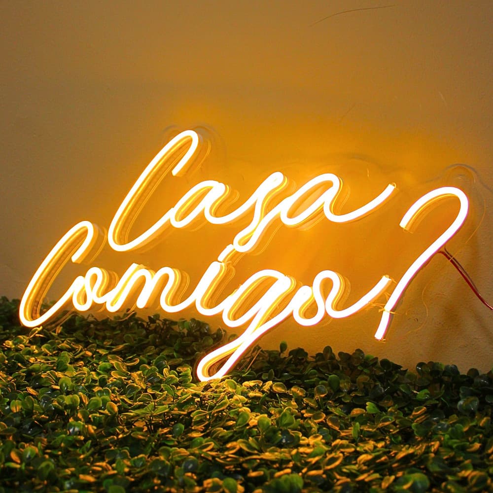 Casa Comigo Placa em Led Neon Painel Luminoso 22x46cm Pedido Casamento Amor Noivos