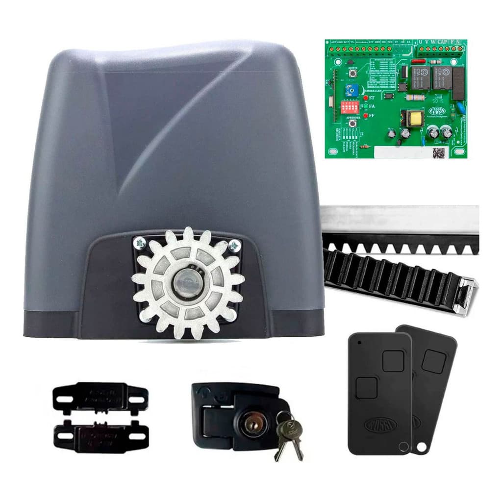 Kit Motor Portão Rossi DZ Nano Turbo 600Kg 1/4 Deslizante Automático 127V Eletrônico Abertura Rápida 3m Cremalheira