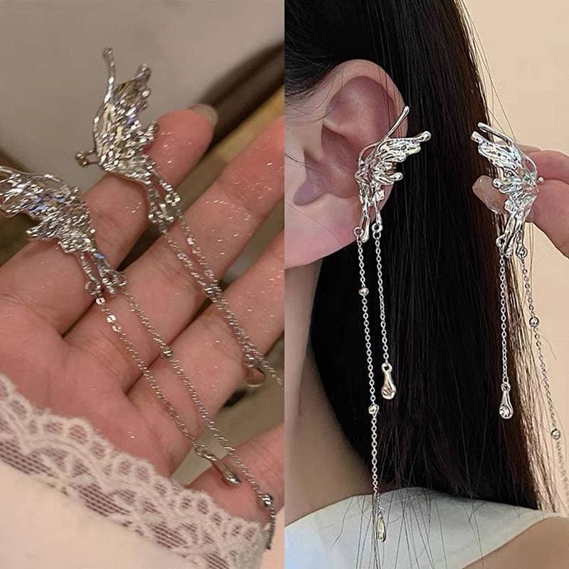 SHBR 1 Par Asas De Anjo Metal Líquido Borboleta sel Orelha Manguito Não Piercing Brincos Na Moda Design Punk Feminino Lo