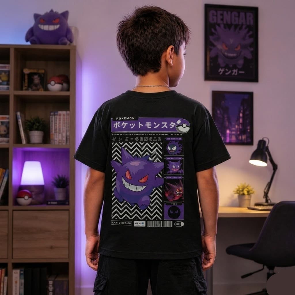 Camiseta Geek Infantil Gengar Pokemon Fantasma Streetwear Hype