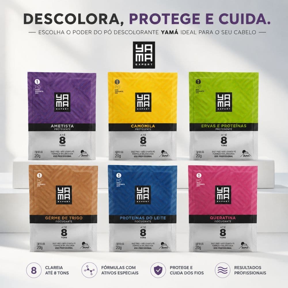 Pó Descolorante Yamá 20g – Escolha: Ametista, Camomila, Ervas, Gérmen de Trigo, Leite ou Queratina