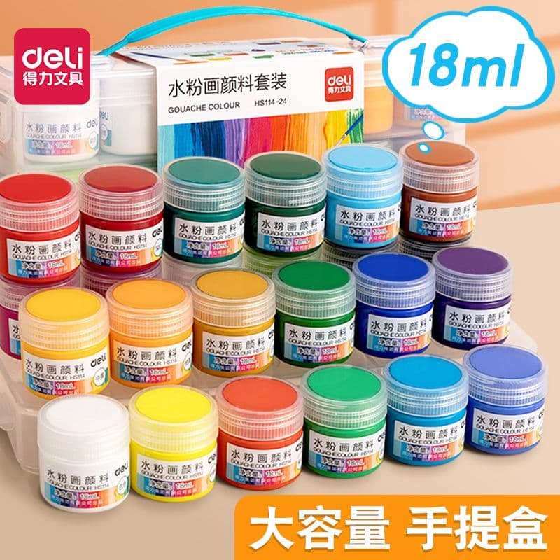 Deli Gouache Paint Set Crianças Pequeno Enlatado Alunos da Escola Primária Arte Estudantes Usam 18/24 Cores Pintadas Pin
