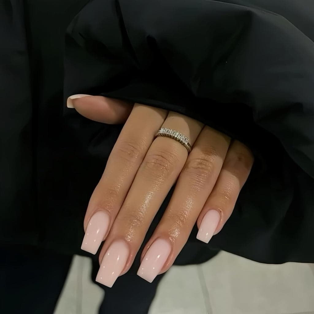 KQueenest Dusty Pink Long Medium Press on Nails Caixão Ons Pale Glossy Gel Cobertura Completa Unhas Falsas Longas Para M