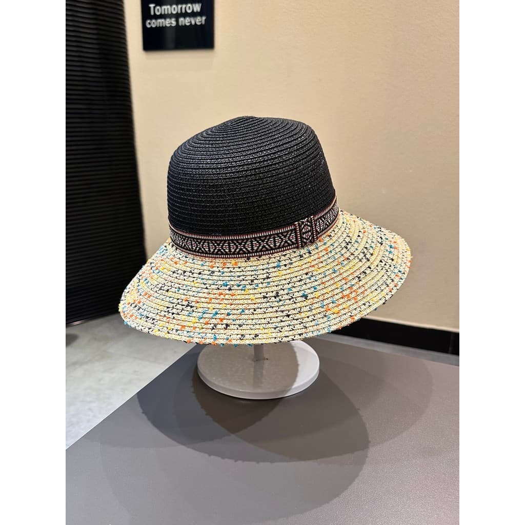Estilo étnico cor misturada costura chapéu de palha de aba de palha feminino verão ao ar livre protetor solar guarda-sol