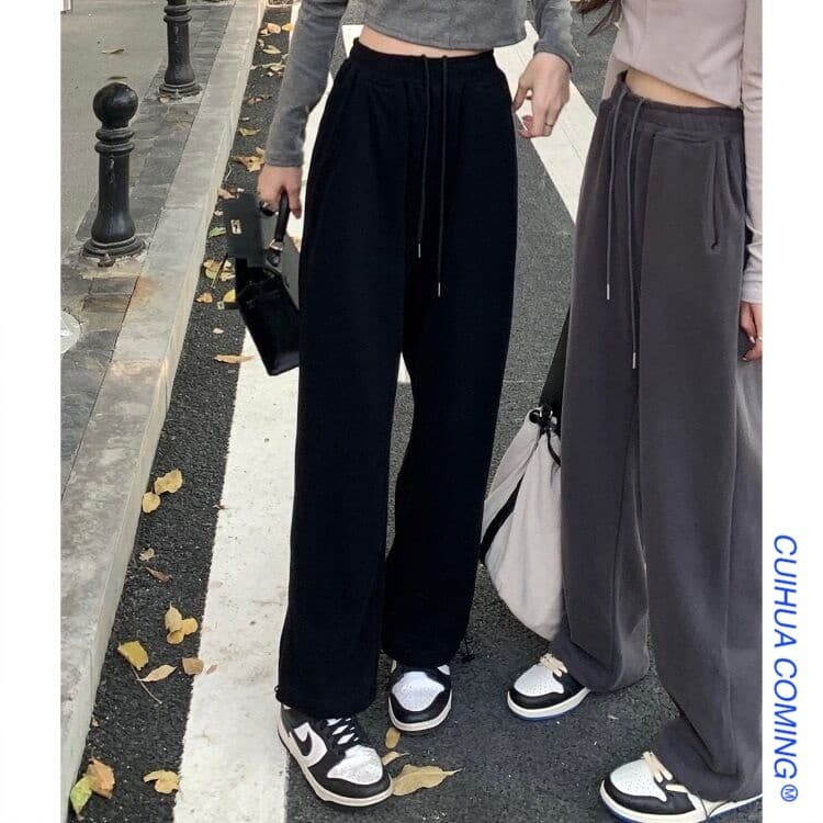Lazer esportes fino Sweatpants feminino 2023 novo estilo primavera outono solto em linha reta calças de perna larga High