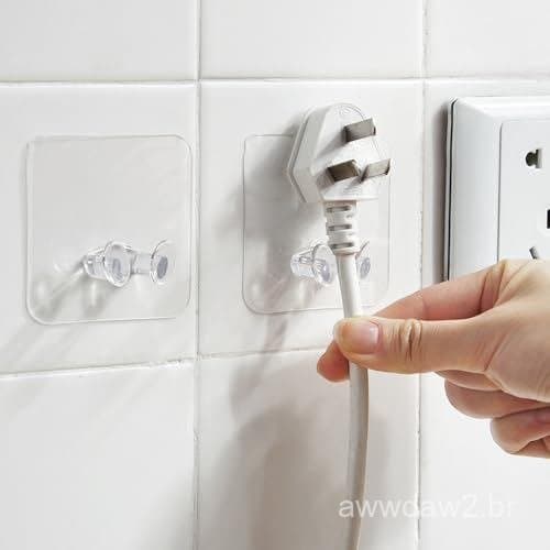 Conjunto de 5 Ganchos de Armazenamento de Parede Multiuso Autoadesivos Sem Furos para de Tomada Elétrica, Ferram