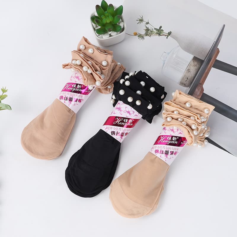 20 pares de meias de renda pérola femininas meias curtas verão estilo mãe renda fina tubo médio verão meias de boca rasa