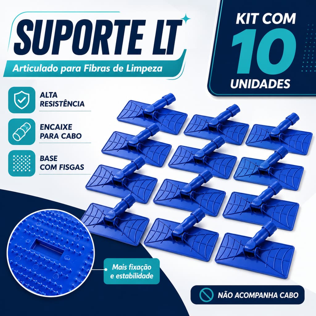 Kit 10 Suportes LT P/ Limpeza Pesada Fibra Verde Abrasiva Articulado Rodo Encaixe Sem Cabo Atacado