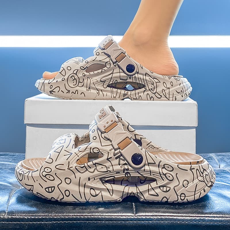 Sandálias de duas peças masculinas verão novo estilo exclusivo Graffiti sola grossa desodorante antiderrapante masculino