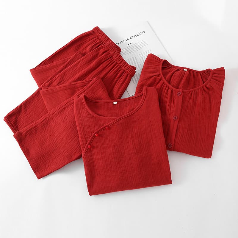 Benming ano grande pijamas vermelhos feminino primavera outono estilo puro algodão casamento noiva ano novo festivo algo