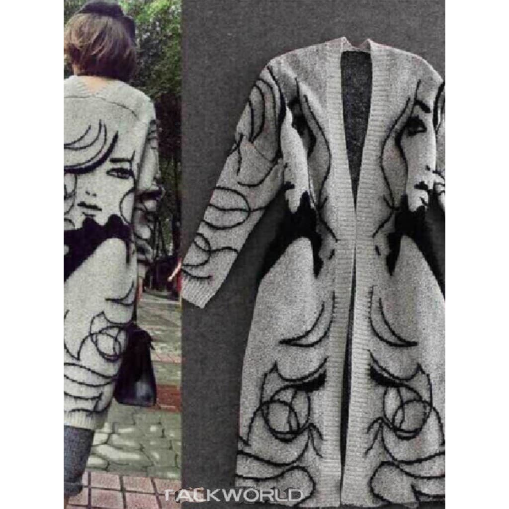 Europeu americano primavera outono inverno moda novo estilo de comprimento médio feminino malha Cardigan manga morcego e
