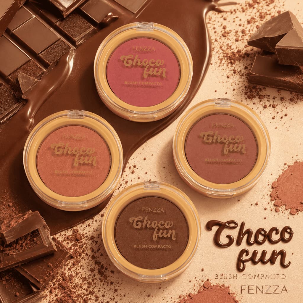 Blush Choco Fun Compacto Fenzza | Alta Pigmentação | Acabamento Natural | 4 Cores - Beleza e Maquiagem
